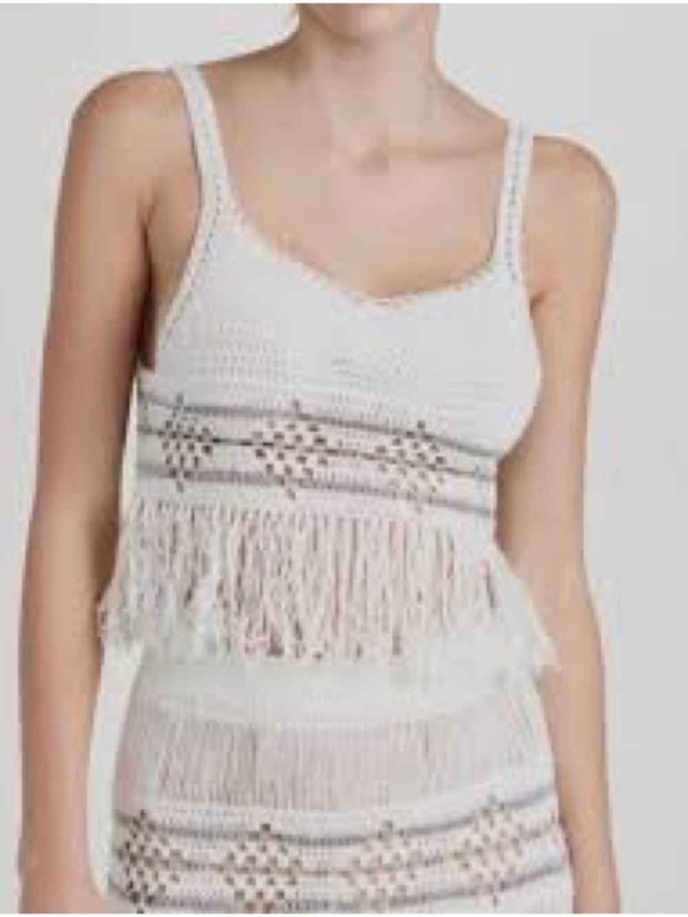 MISA Los Angeles Crochet Fringe Crop Top XS White Silver Metallic NWT
